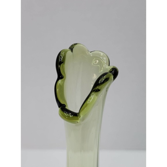 Fenton Swung Vase Petal Base Green 13 3/4 In Tall - Picture 6 of 12
